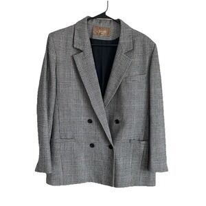 VTG Saville 100% Wool Men's 42R Gray Check Tweed Blazer Double Breasted USA